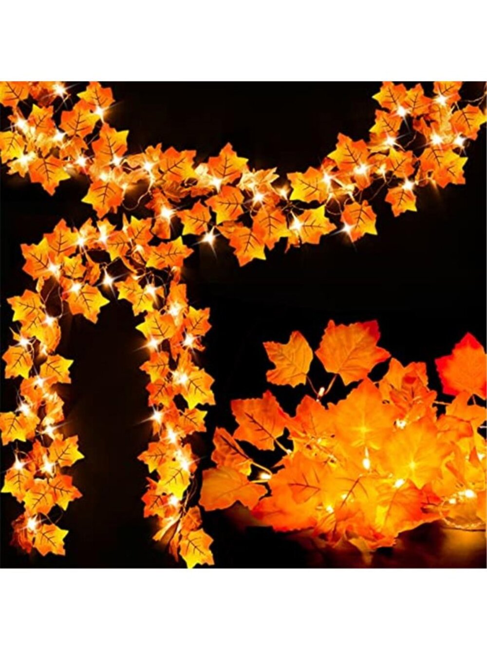 2-Pack Lighted Fall Garland, Total 16.4ft 40 LED Autumn String Lights